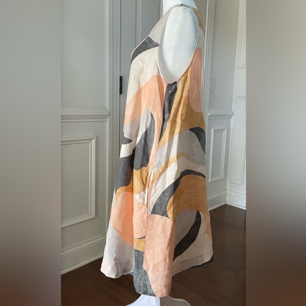 Rachel Zoe Women’s 100% Linen Summer Shift Dress Size Large Peach/Gray Abstract - Picture 2 of 4